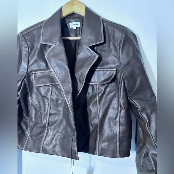 Superdown Revolve Blakely Brown Faux Leather Cropped Blazer Jacket Size S NWT - Picture 4 of 7